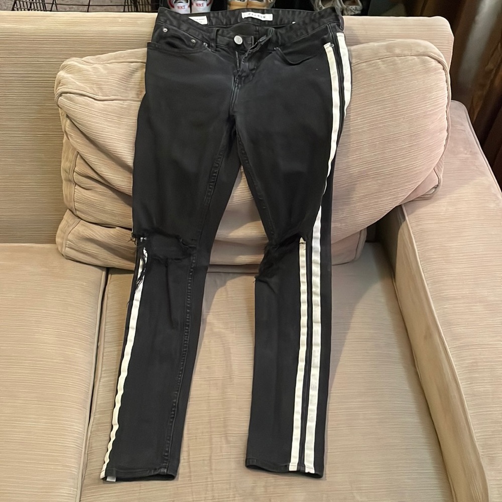 Pacsun Denim, black stacked skinny, distressed/striped / Size: 29X30
